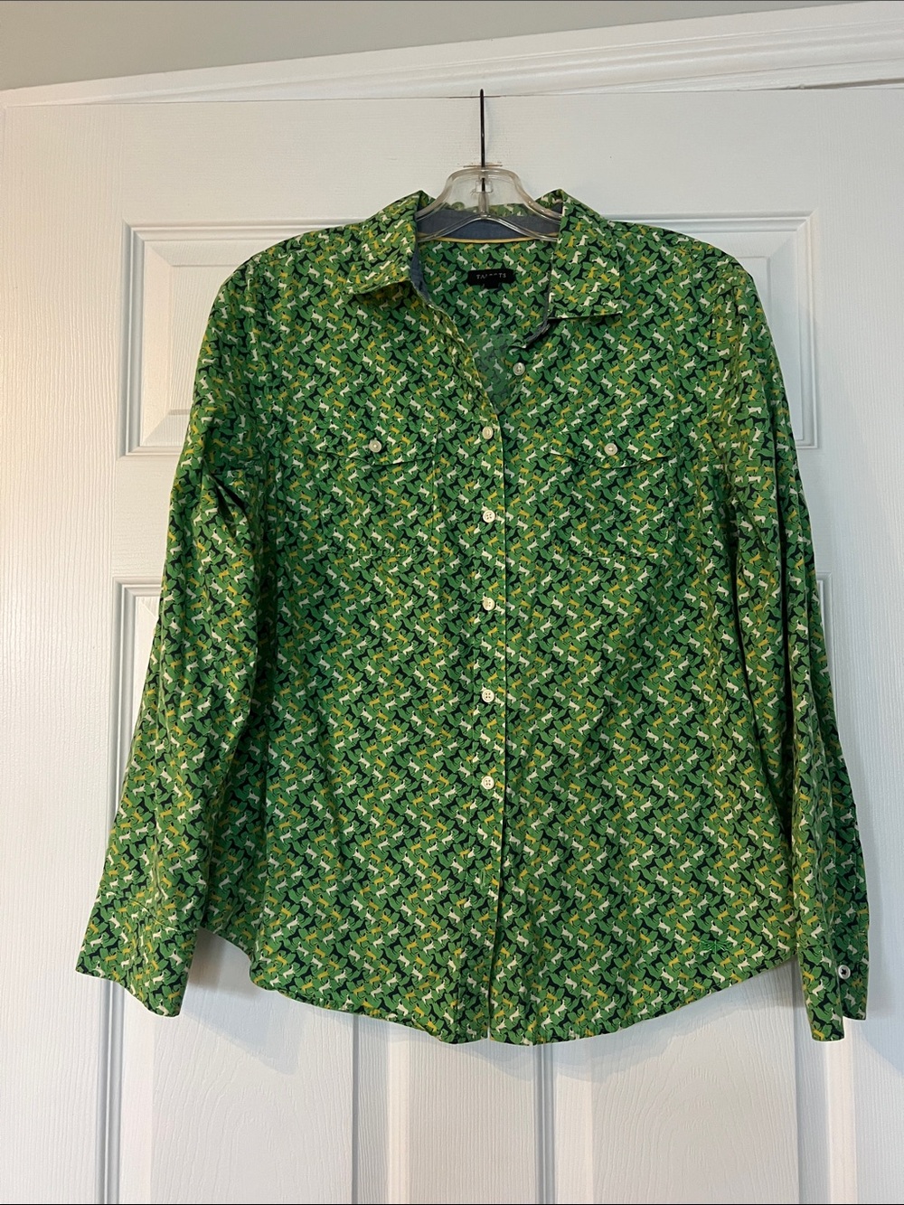 Talbots Green horse Print Button-Down Shirt